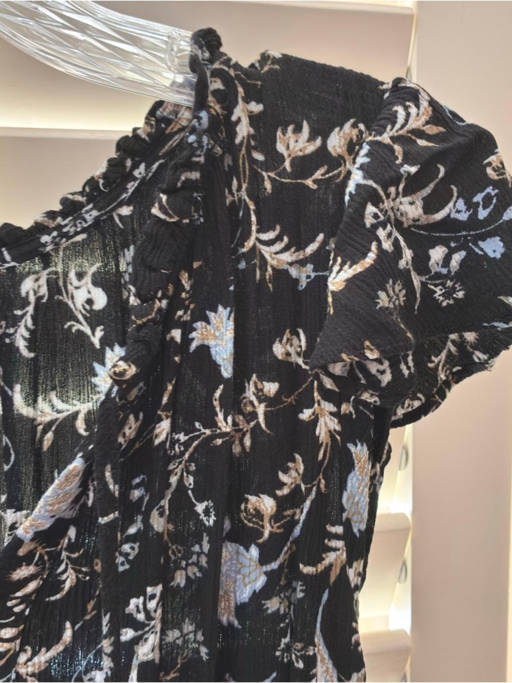 Knox Rose Black Floral Smocked Waist Handkerchief Hem Midi Dress Size L - Picture 4 of 11